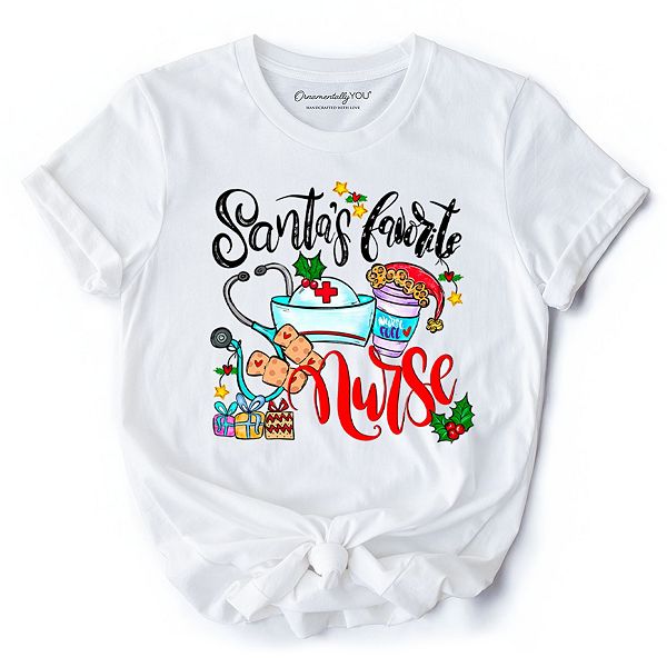 

Футболка Santa’S favorite nurse, веселая рождественская футболка Ornamentallyyou