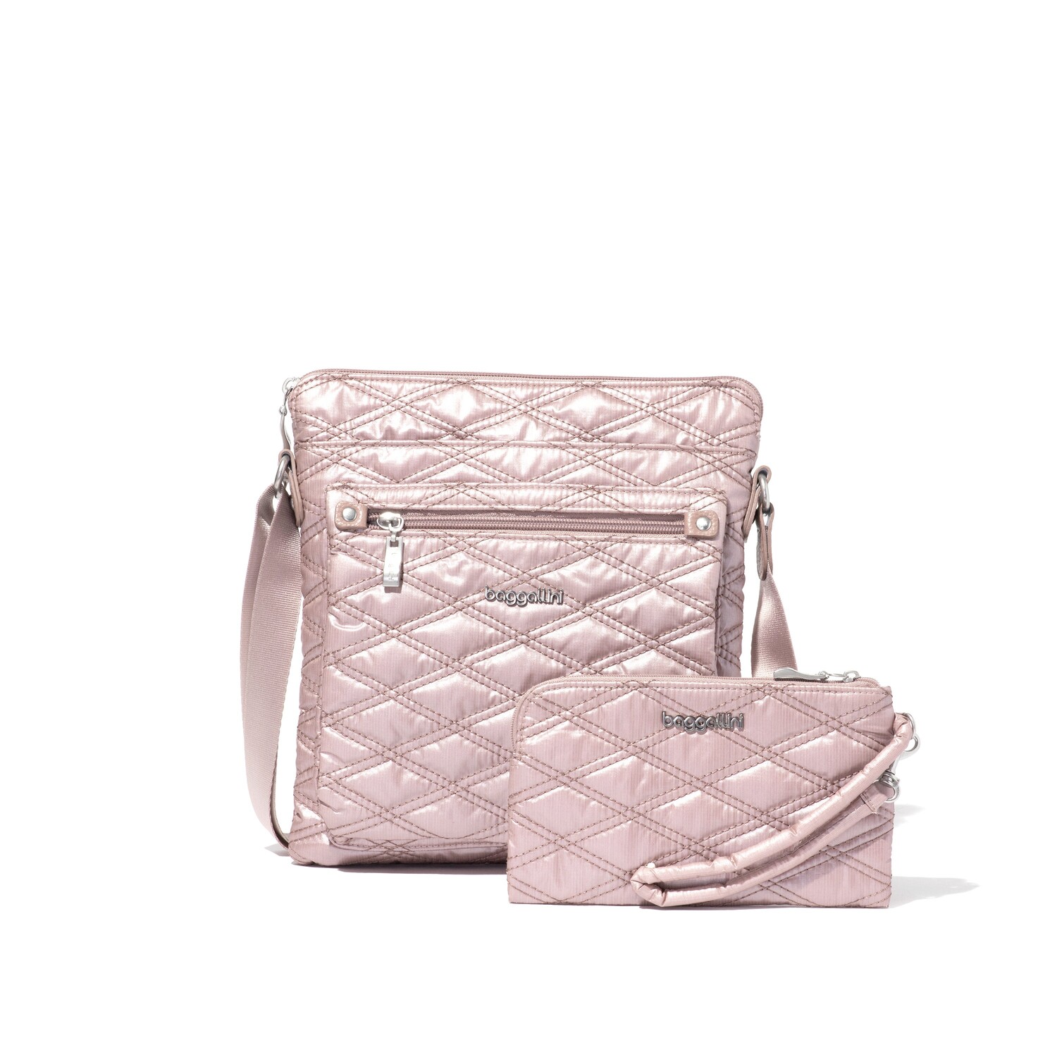 

Baggallini Сумка через плечо Go Bagg с RFID-браслетом, цвет Rose Metallic Quilt