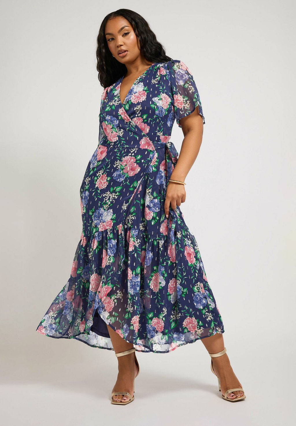 

Платье макси FLORAL METALLIC WRAP Yours Clothing, темно-синий