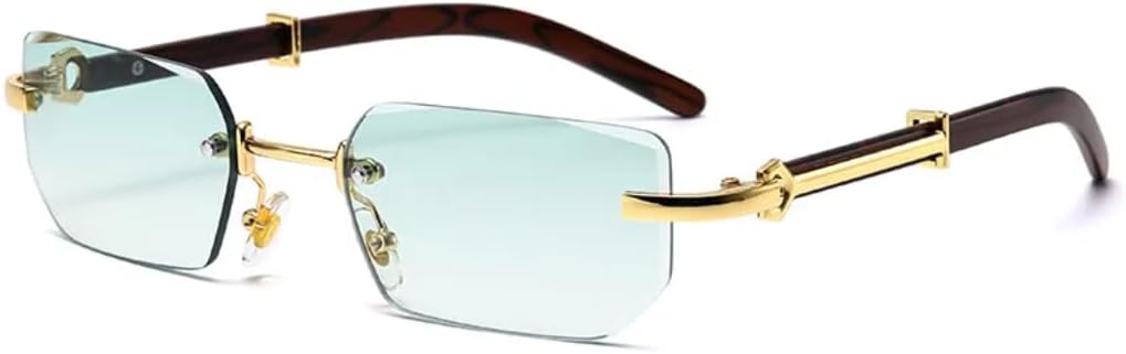 

Роскошные безободковые металлические квадратные солнцезащитные очки для женщин, модные винтажные солнцезащитные очки для мужчин, защищающие от УФ-излучения (UV400) TVTBBVV, Gold-green