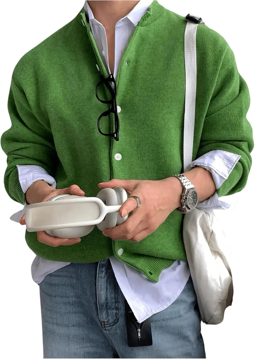 

Мужской кардиган с длинным рукавом и V-образным вырезом Floerns