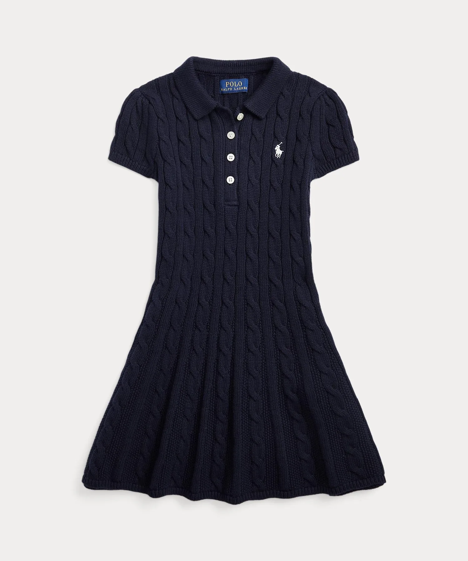 Детское платье-свитер A-line из хлопка с вышивкой лошадки POLO RALPH LAUREN CHILDRENSWEAR темно-синее — фото 2