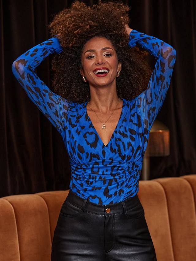 

Топ с анимал принтом из сетки Sosandar, Blue