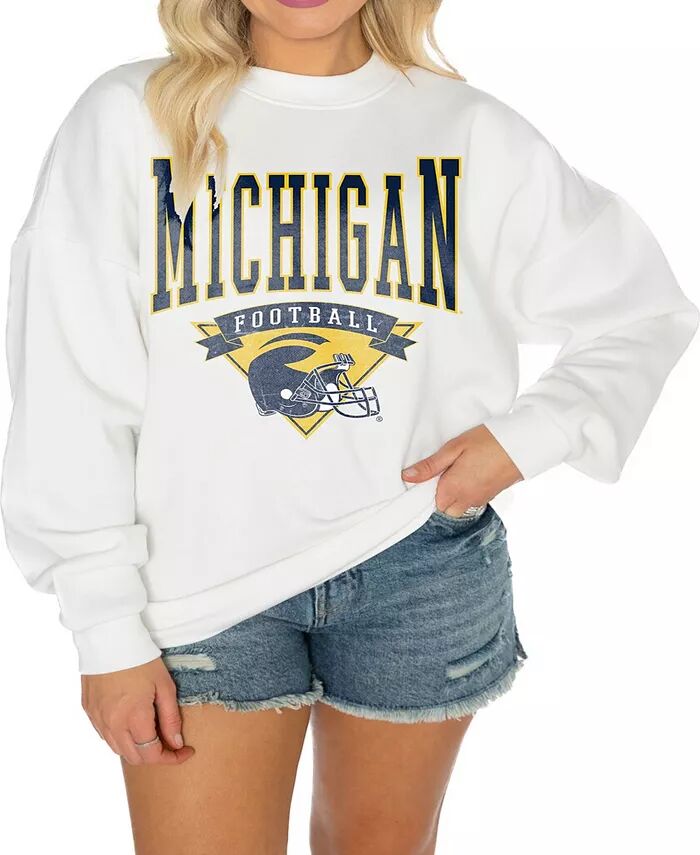 

Женская белая флисовая толстовка-пуловер Michigan Wolverines Good Vibes Premium с заниженными плечами Gameday Couture