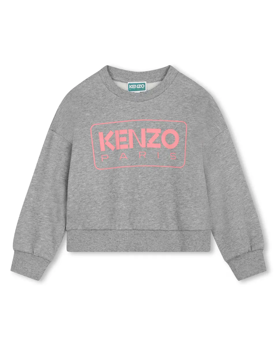 

Короткая толстовка для девочек с логотипом спереди Kenzo Kids, светло-серый