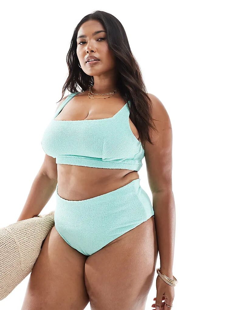 

Бикини-трусики Curve Charlene с высокой посадкой и текстурой по бокам, мятного цвета Asos Curve