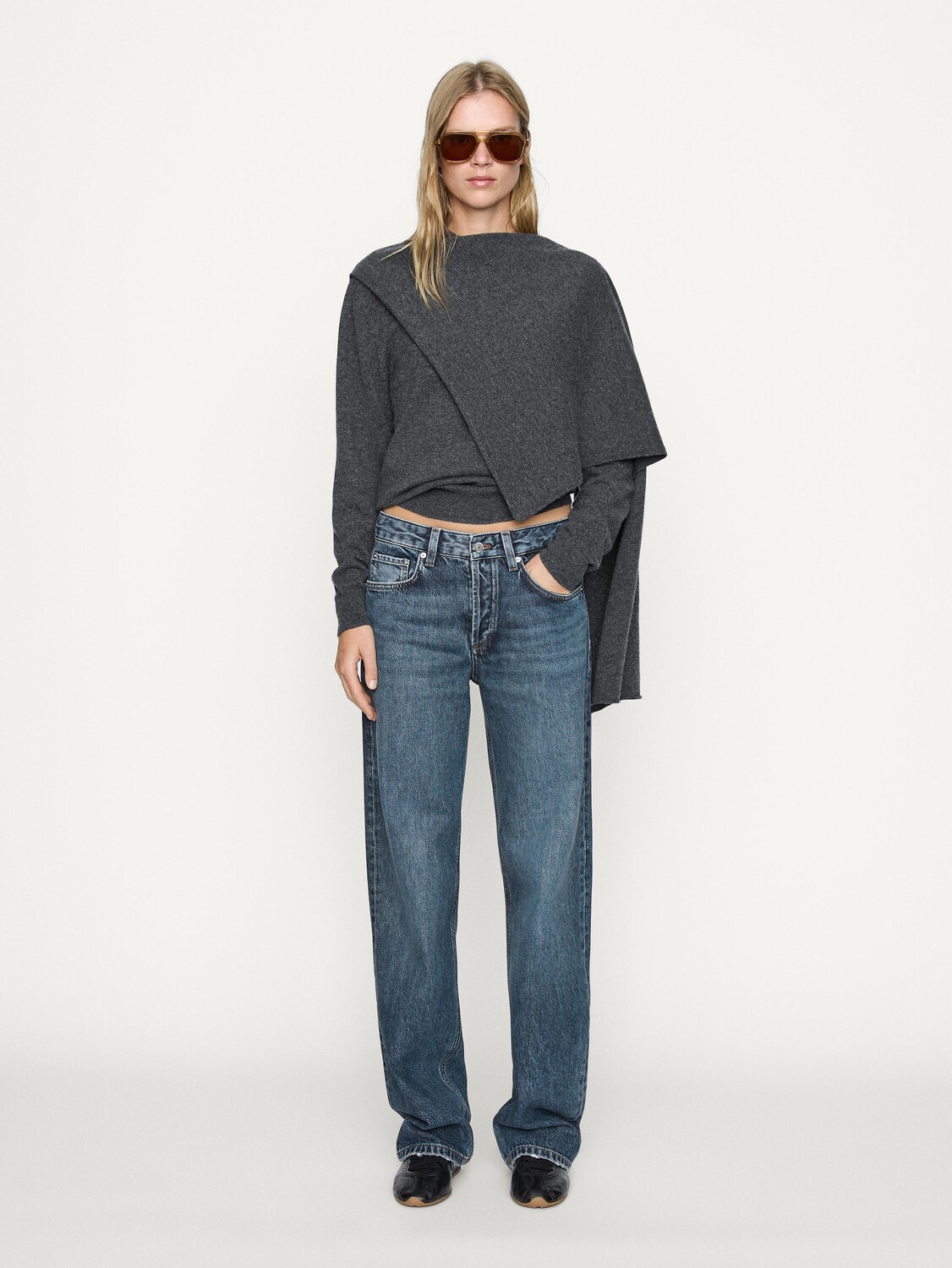

Джинсы средней длины, широкие, полной длины Massimo Dutti, синий