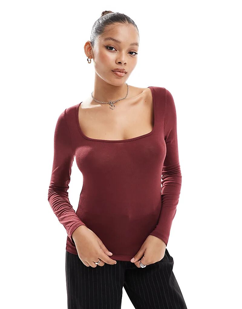 

Топ с круглым вырезом и длинными рукавами, бордовый ASOS DESIGN