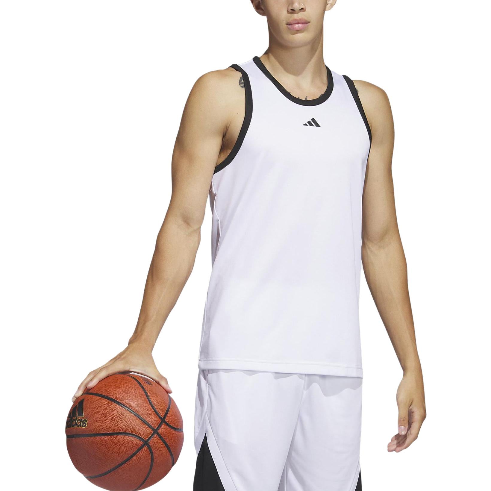Топ adidas Legends Basketball 3-Stripes Tank Top 'White' IC2460, белый — фото 3