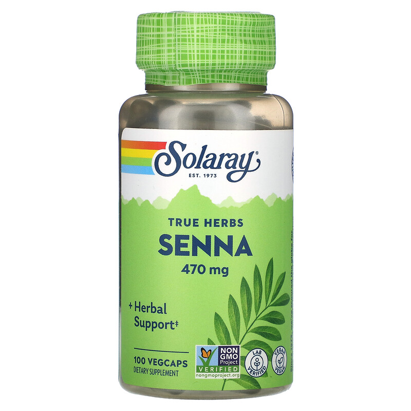 

Solaray, True Herbs, сенна, 470 мг, 100 растительных капсул