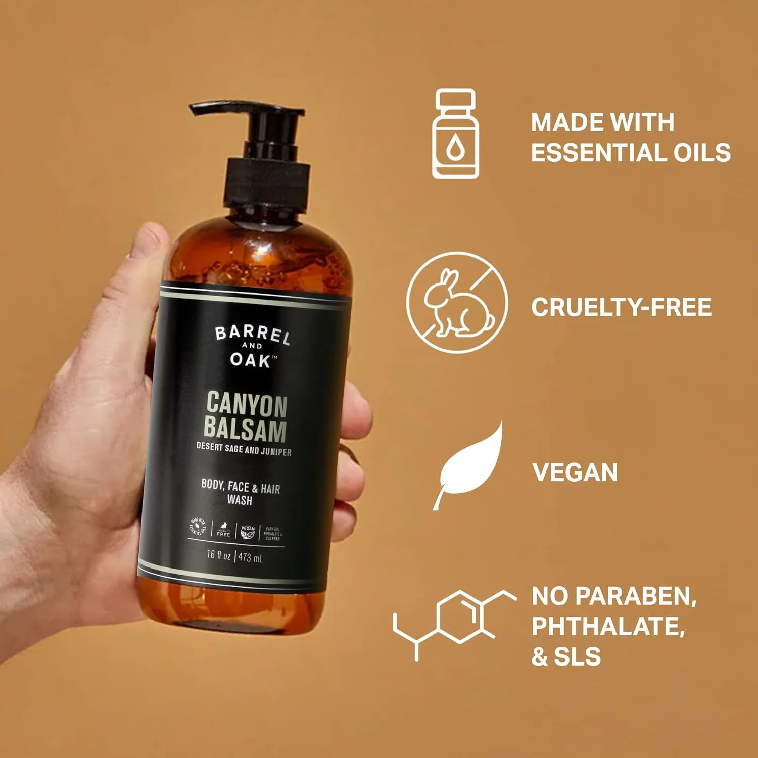 Barrel & Oak универсальное средство для лица, волос и тела, веганское и увлажняющее, шампунь и гель для душа для мужчин, набор для ухода в подарок, Canyon Balsam, 16 унций 473 мл (1 шт.), red — фото 4