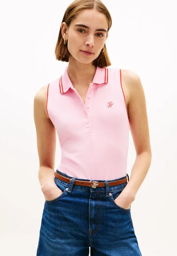 Поло-Рубашка без рукавов из пике приталенного кроя 1985 года Tommy Hilfiger, Classic Pink