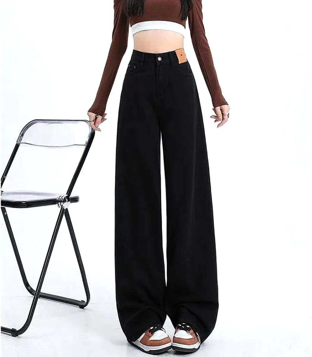 Женские джинсы Slim Fit с высокой талией, прямым кроем, классический силуэт для офиса и повседневной носки Generic, черный — фото 3