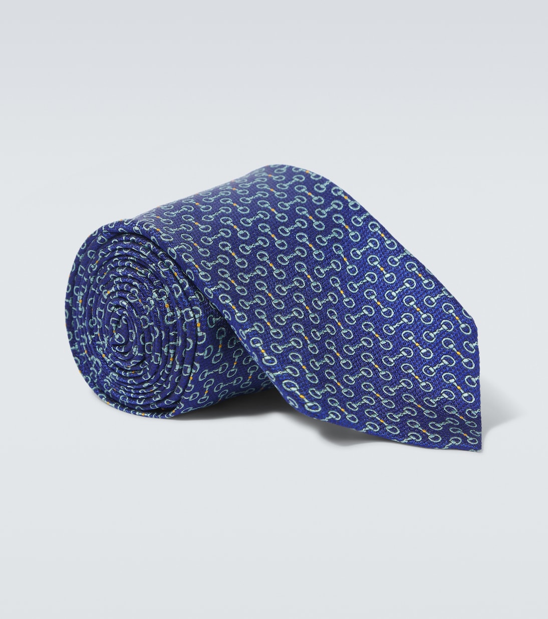 

Шелковый галстук с жаккардовым узором Horsebit Gucci, Petrol.Blue/L.Grey