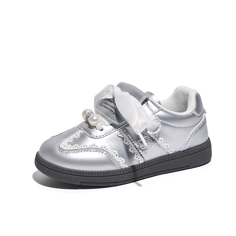 

Нескользящие, амортизирующие, износостойкие, низкие детские кроссовки для повседневной носки Hello Kitty, серебряный