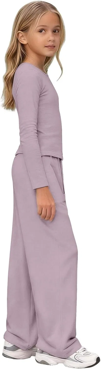 Спортивный костюм для девочек, лонгслив и широкие брюки, Light Violet