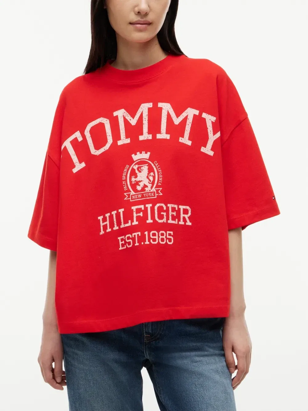 Футболка с логотипом-гербом и спущенным плечом Tommy Hilfiger, красный — фото 3