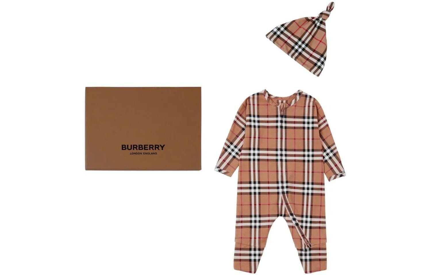 

Комбинезон детский Burberry с шапкой, бежевый