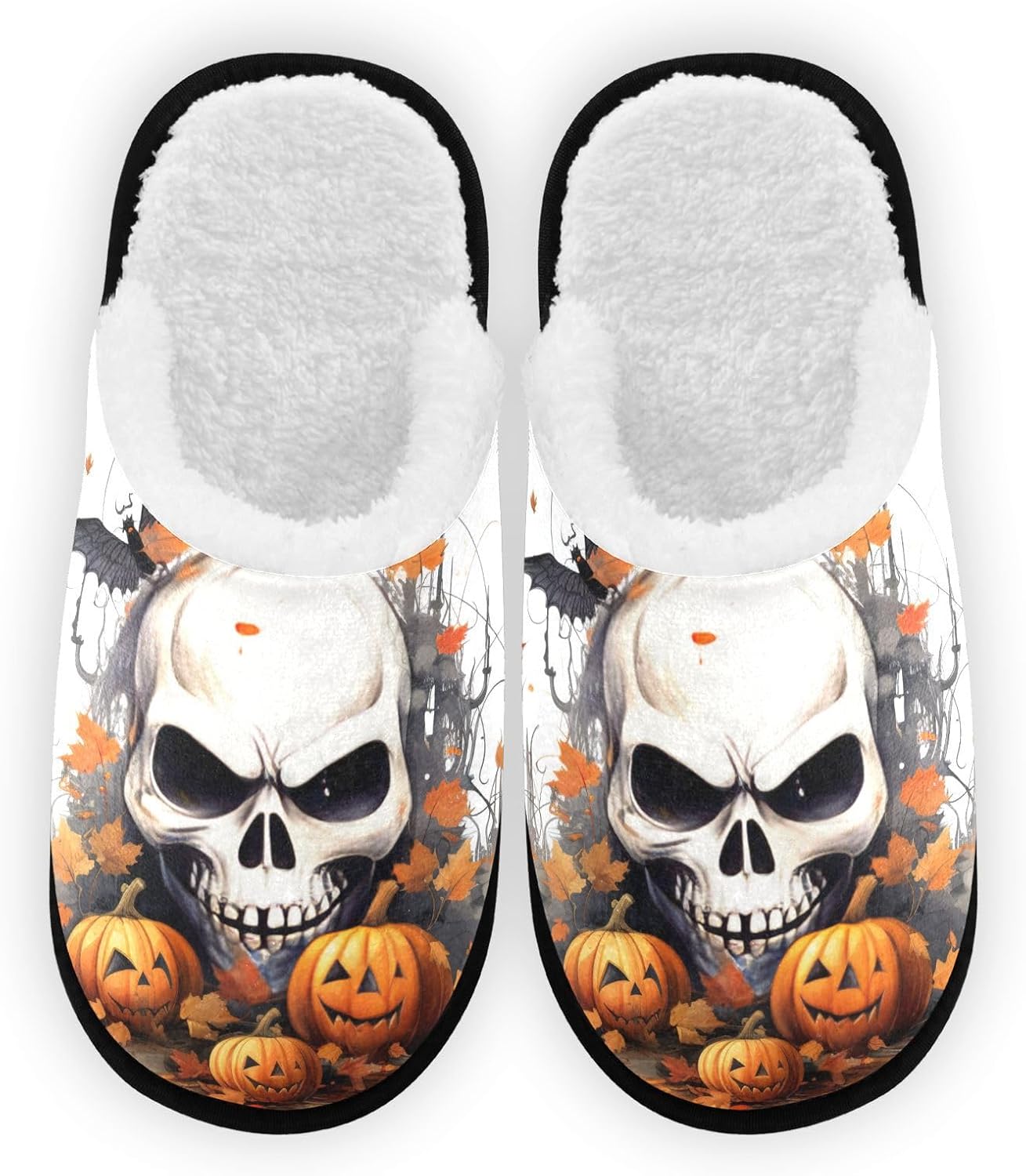 

Мягкие тапочки FENOCHE с черепом на Хэллоуин для женщин и мужчин, теплые, удобные, для путешествий и СПА, нескользящие домашние тапочки, Multicolor