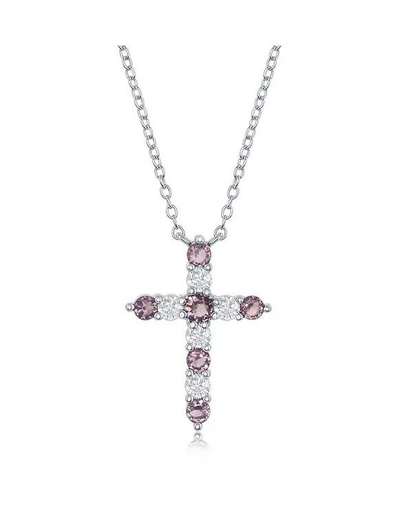 

Серебряное ожерелье с фианитами и крестиком из камня-талисмана Simona, amethyst