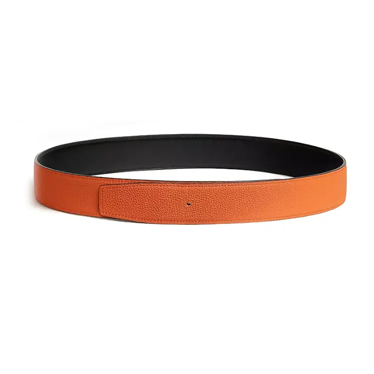 HERMES Мужской ремень из телячьей кожи черный с оранжевым шириной 3,8 см, Black/Orange — фото 3