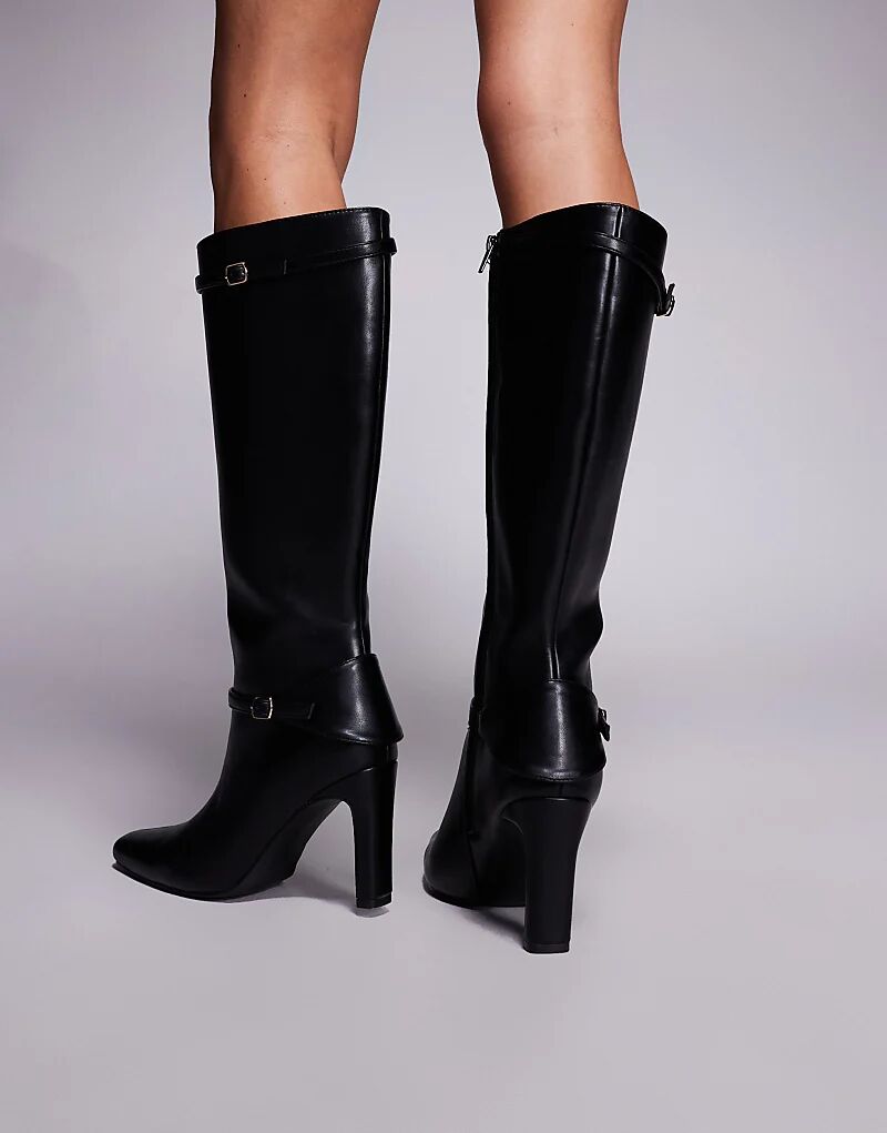 Сапоги Public Desire Poppy Wide Fit на каблуке с пряжкой, черного цвета — фото 3