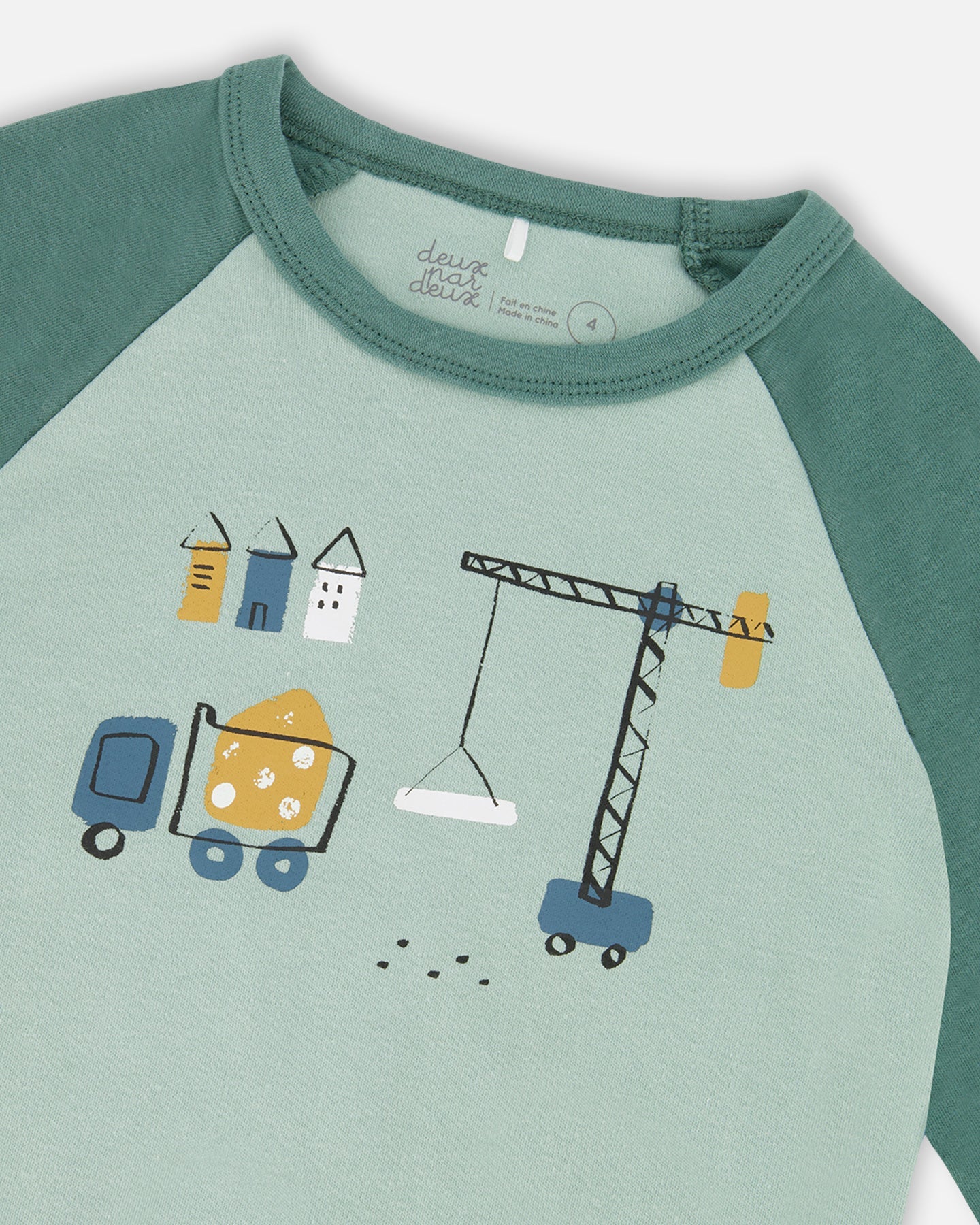 Пижамный комплект из двух частей из органического хлопка с бирюзовым рисунком Deux par Deux — фото 4