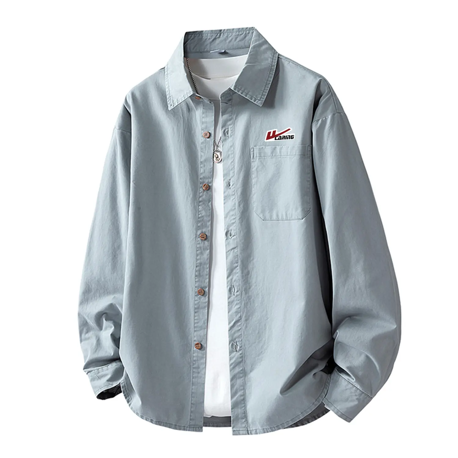 

Рубашка Unisex Lapel Moderate Others WARRIOR, серый синий (diy badge)