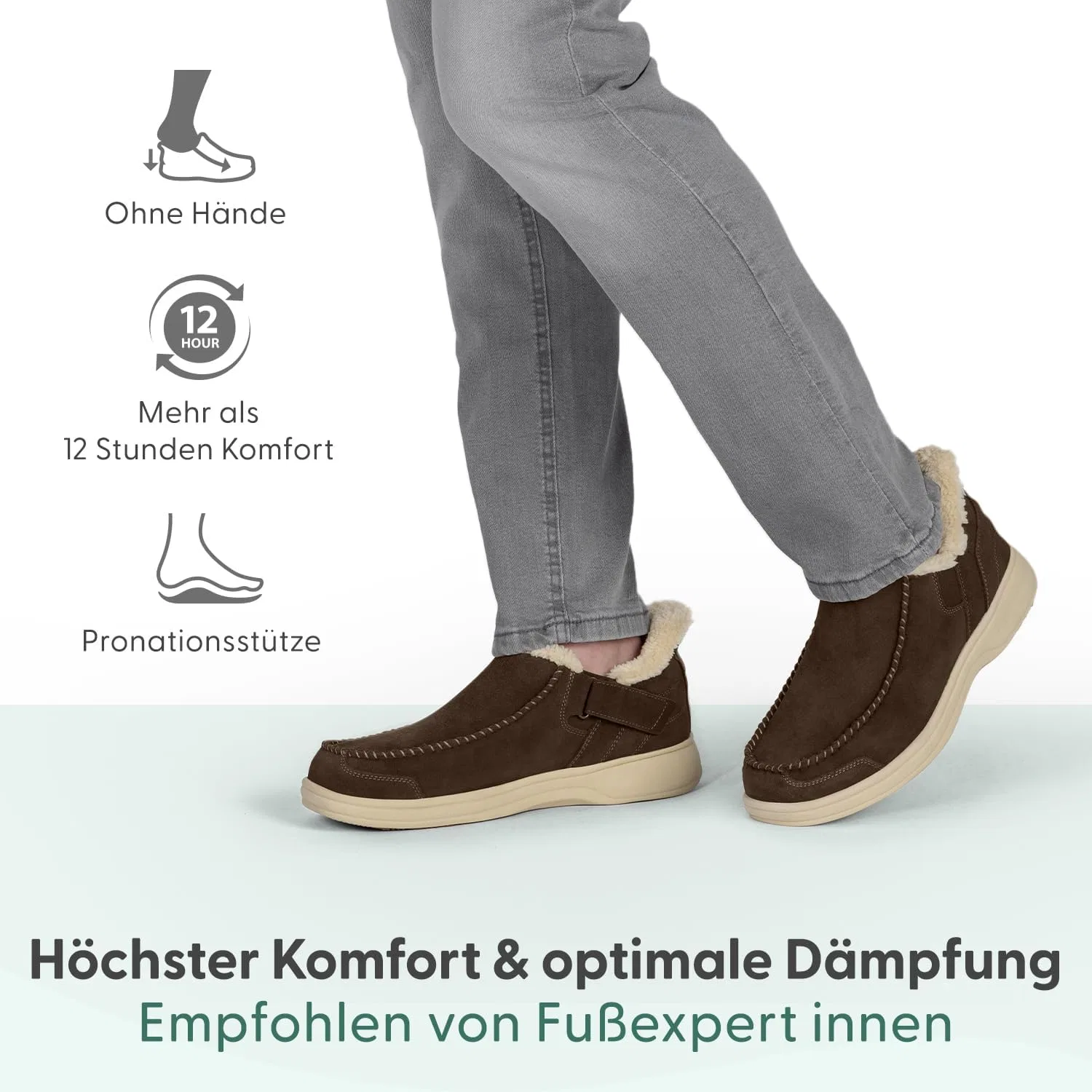 Мужские ортопедические тапочки Orthofeet Hands-Free из нубука Vito, Loden — фото 3