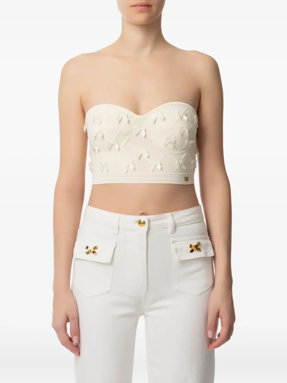 

Топ без бретелек, украшенный бантом Elisabetta Franchi, нейтральный