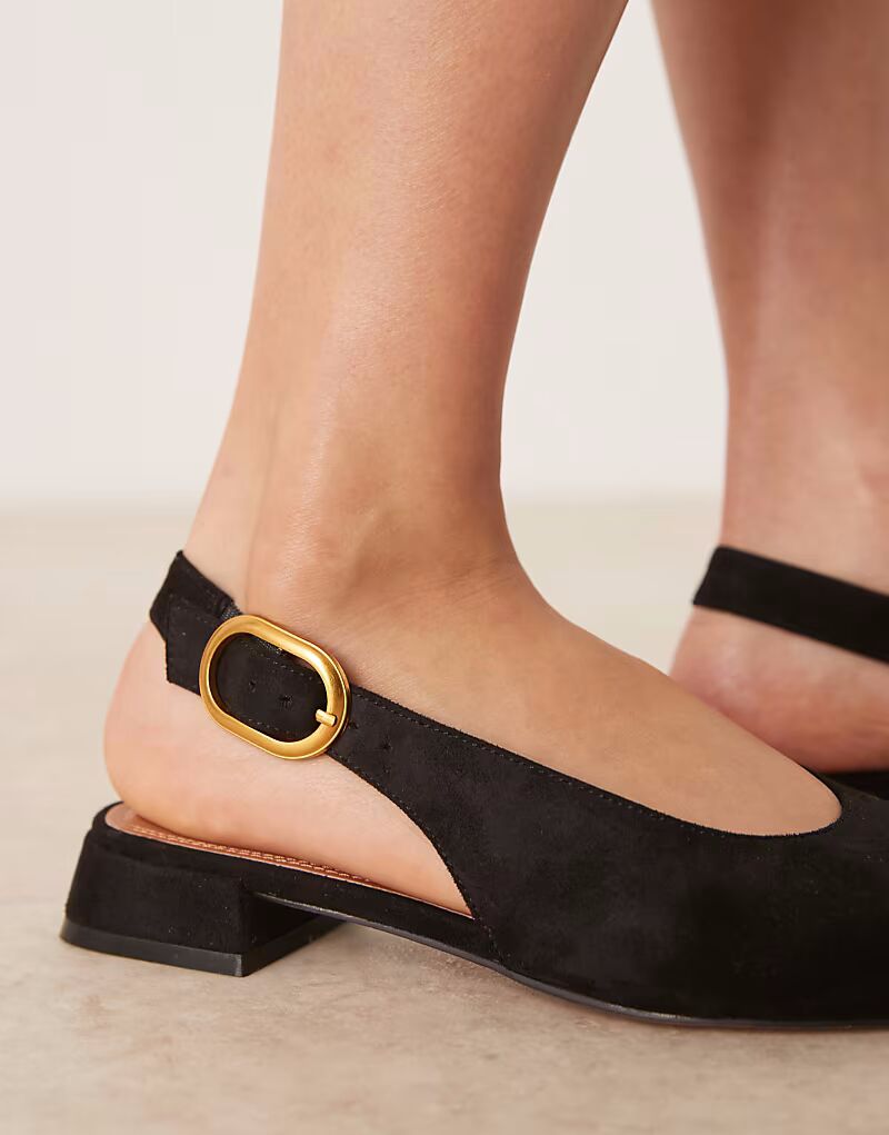 Балетки Leonora с открытой пяткой ASOS DESIGN из черной замши — фото 3