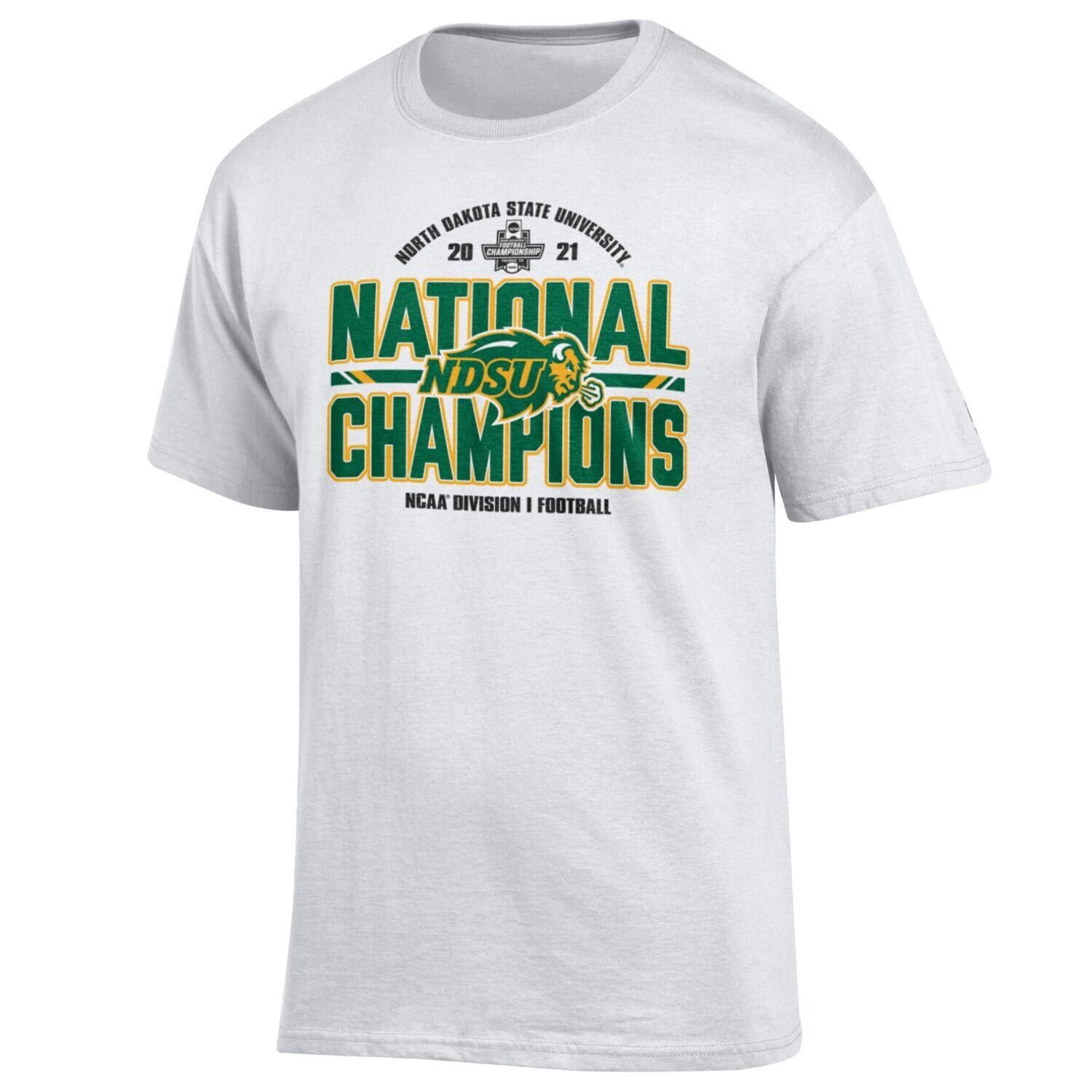 

Мужская белая футболка NDSU Bison 2021 FCS Football National s Locker Room Champion, Белый, Мужская белая футболка NDSU Bison 2021 FCS Football National s Locker Room Champion