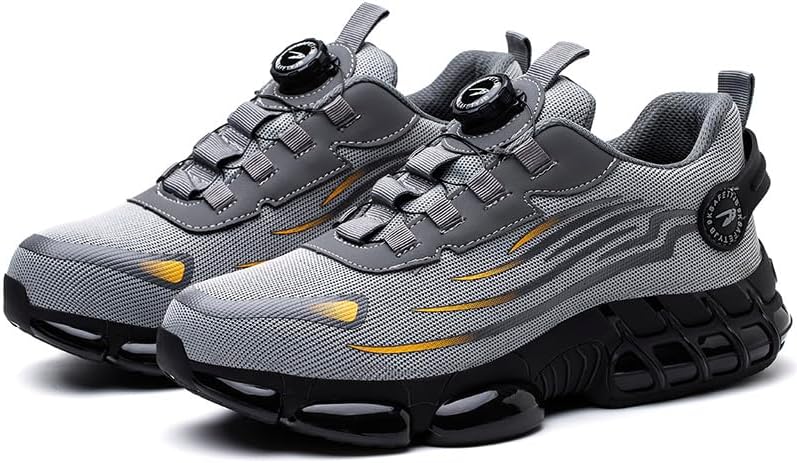 

Спортивные беговые кроссовки, дышащие сетчатые спортивные туфли, серые и черные с желтыми акцентами, для тренировок и повседневной носки Generic