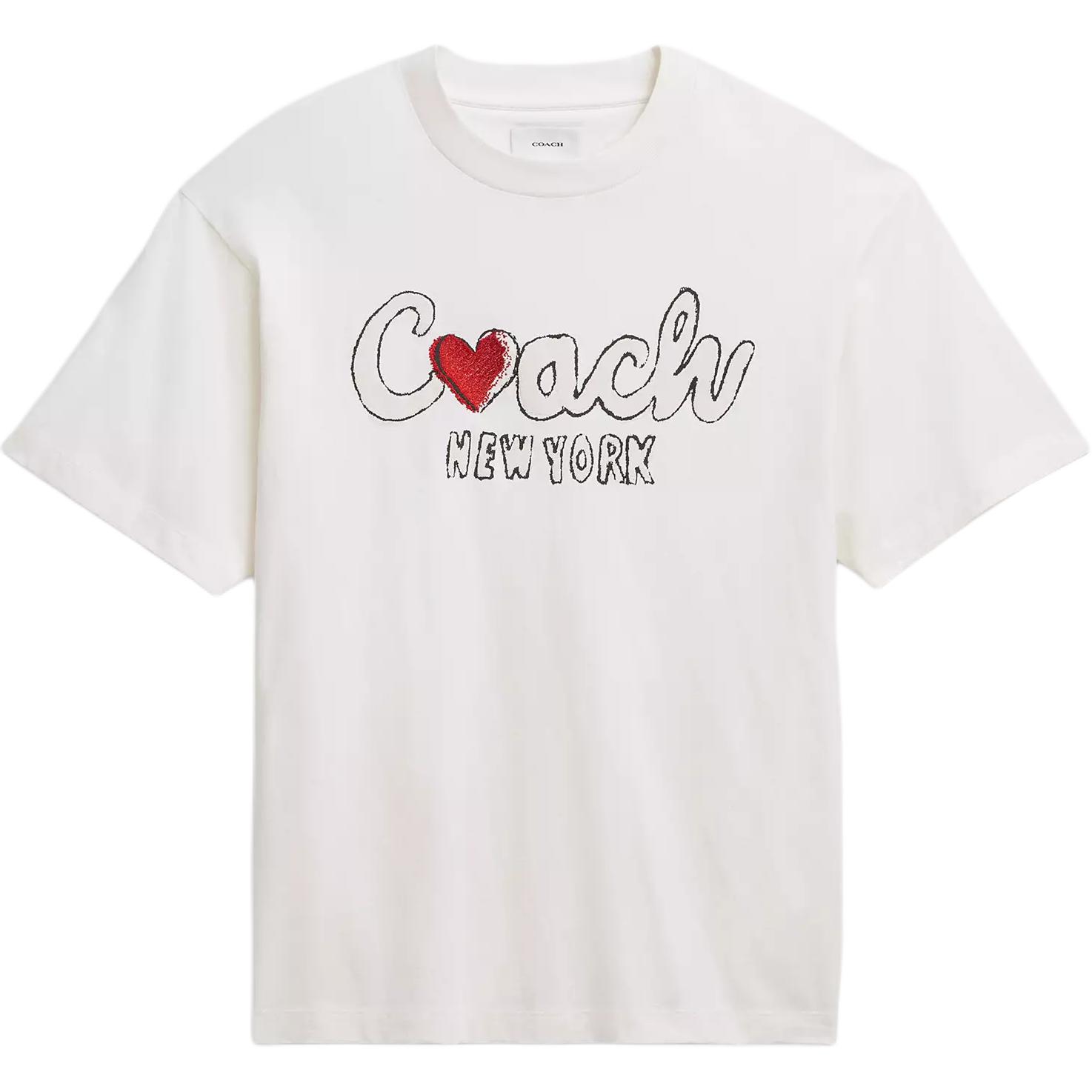 

COACH Футболка мужская белая с круглым вырезом умеренного прямого кроя