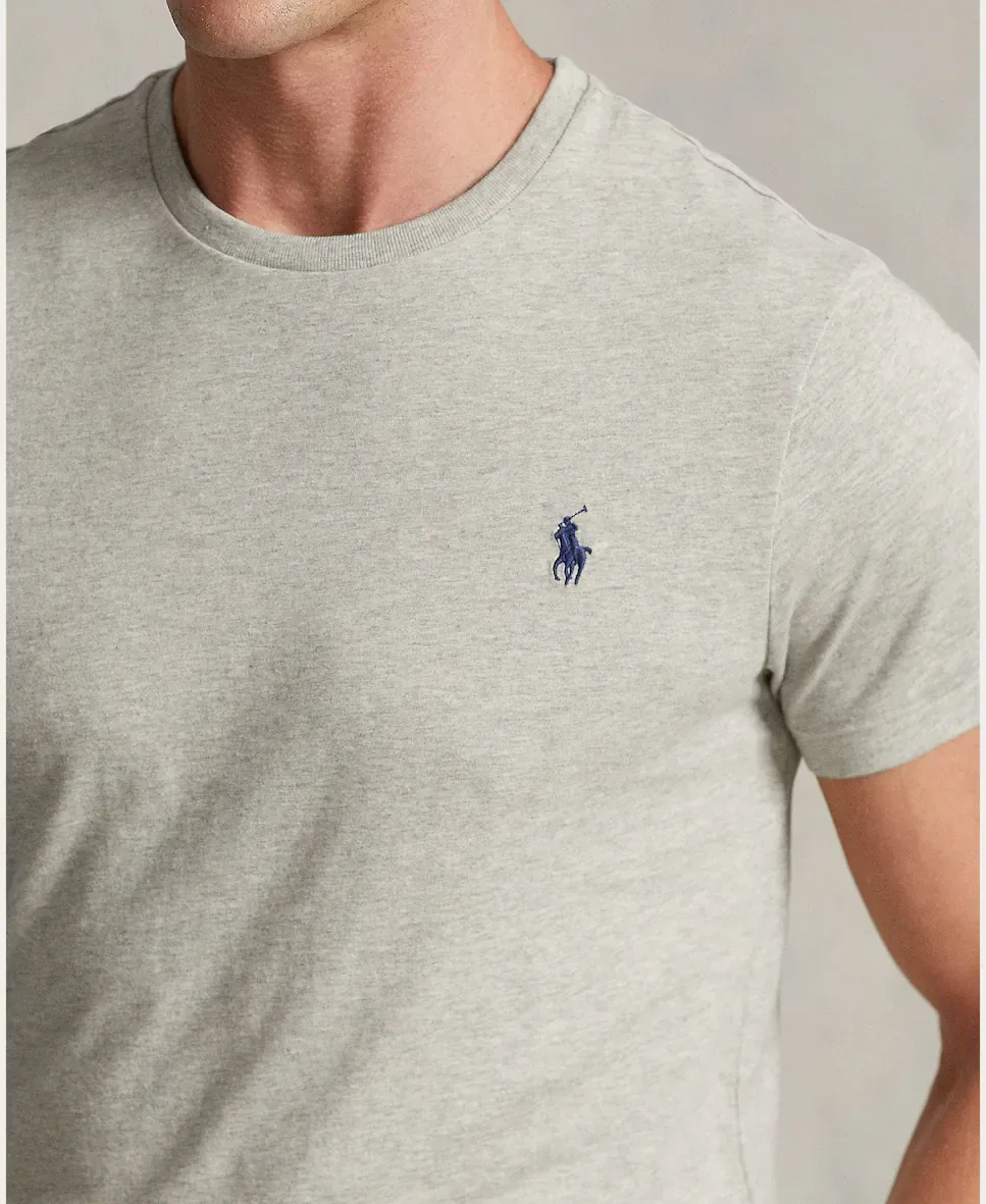Мужская хлопковая футболка с вышитым логотипом Polo Ralph Lauren, серый — фото 3