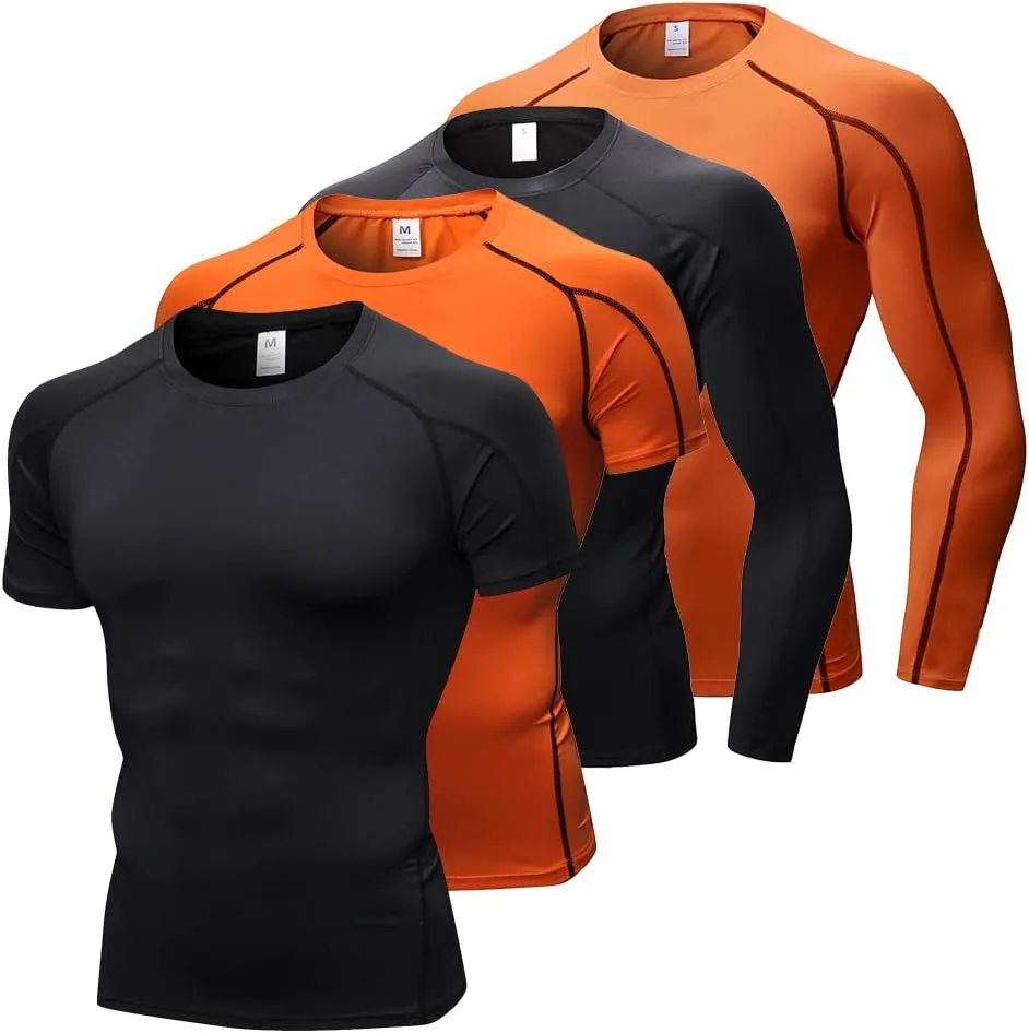 

4 мужские компрессионные футболки с длинным/коротким рукавом для тренировок POIHIDE