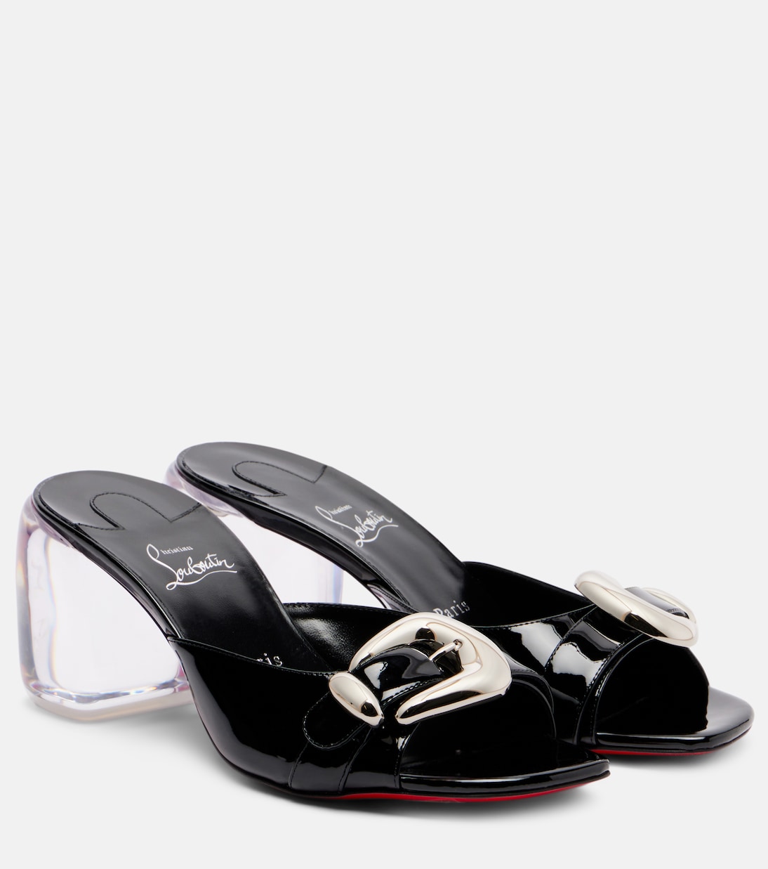 Минни Бубл 70 лаковые шлепанцы Christian Louboutin, Black/Lin Black