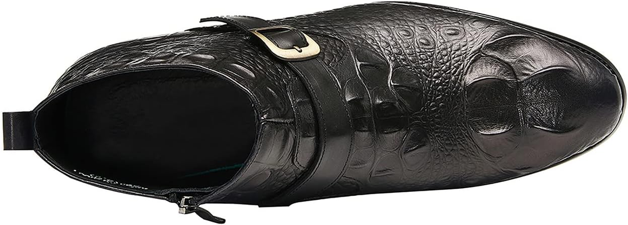 Мужские ботинки Santimon Mens Chelsea с молнией и пряжками, из натуральной кожи с аллигаторским тиснением, лакированные короткие ботинки для мужчин, модные, для выпускного, свадьбы, вечеринки, ковбойские, смокинг, вестерн, черный — фото 3