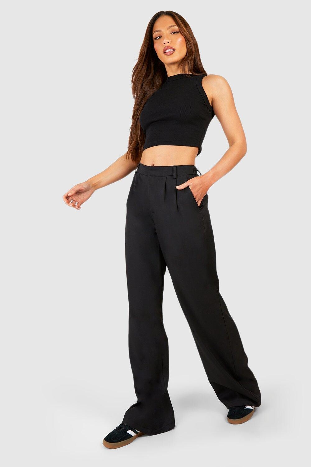 

Высокие строгие широкие брюки boohoo, черный