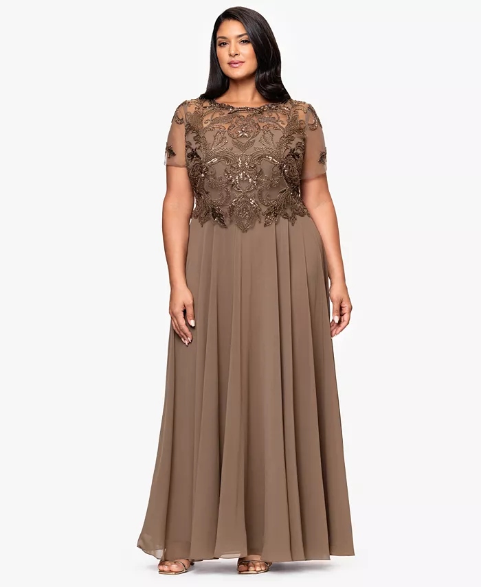 

Платье-макси трапеция с бисерными деталями размера Plus Size Xscape