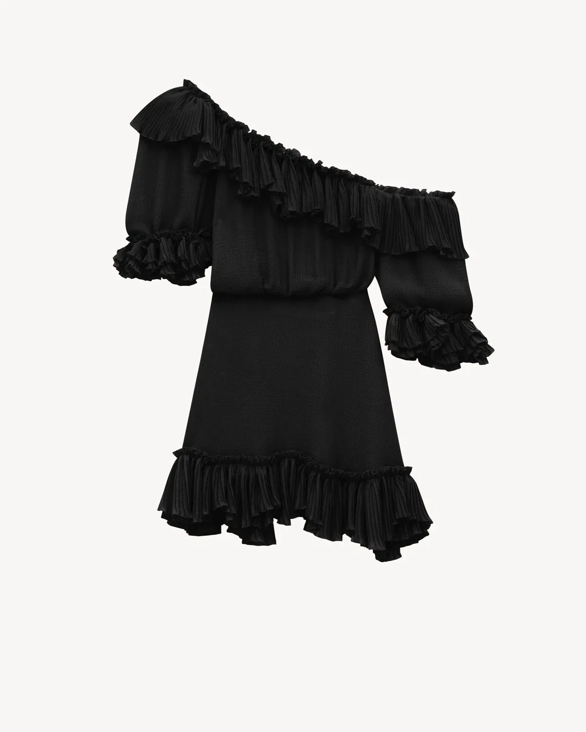 Платье с оборками из шелкового крепонного муслина SAINT LAURENT, черный — фото 3