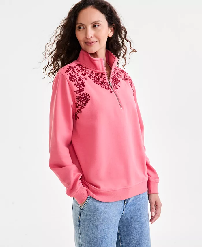 

Толстовка Petite Embroidered Fleece Mock-Neck Top Style & Co, красный