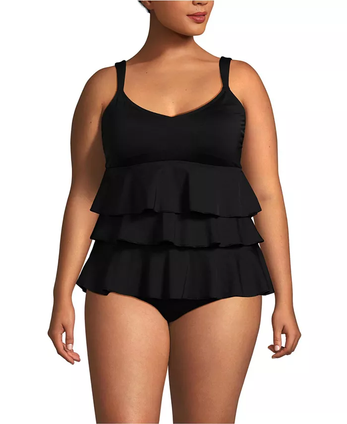 

Женский купальник-фокинки с рюшами One Piece Swimsuit Lands' End, черный