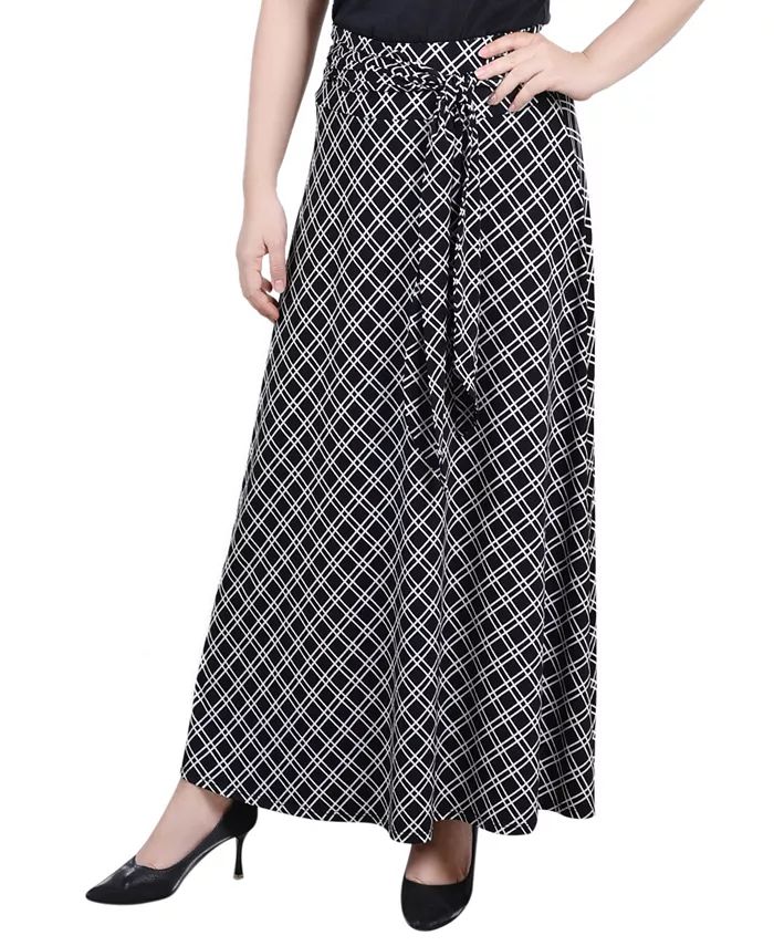 

Юбка макси с принтом и поясом на завязках Petite NY Collection, серый
