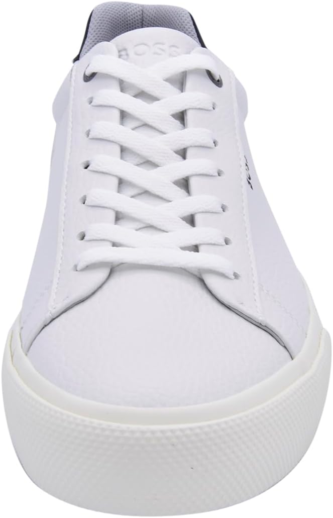 BOSS мужские кожаные кроссовки Aiden Logo Block низкие, Extra White — фото 2