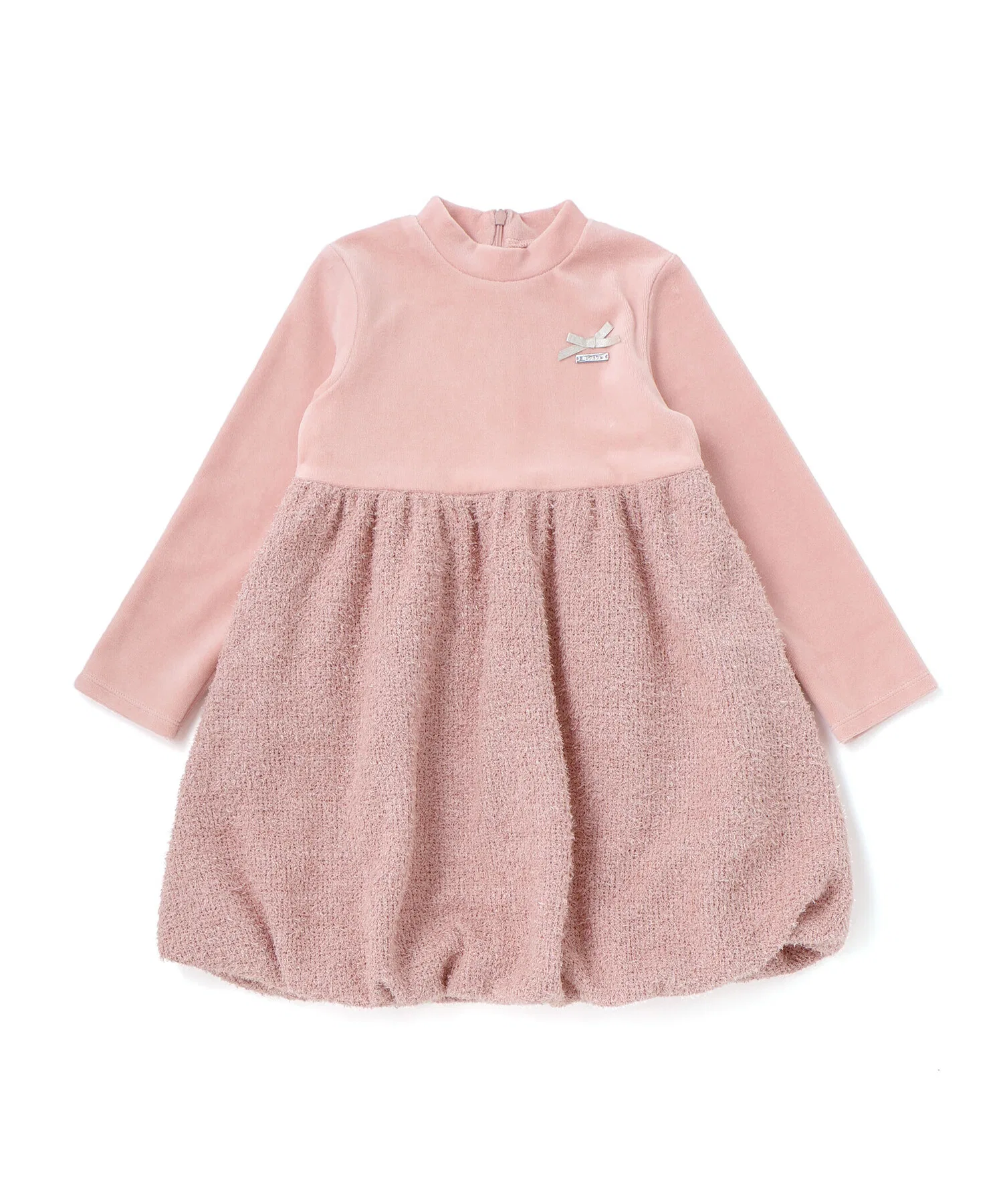 Детское платье-баллон BeBe из велюра и фантазийной пряжи розовое