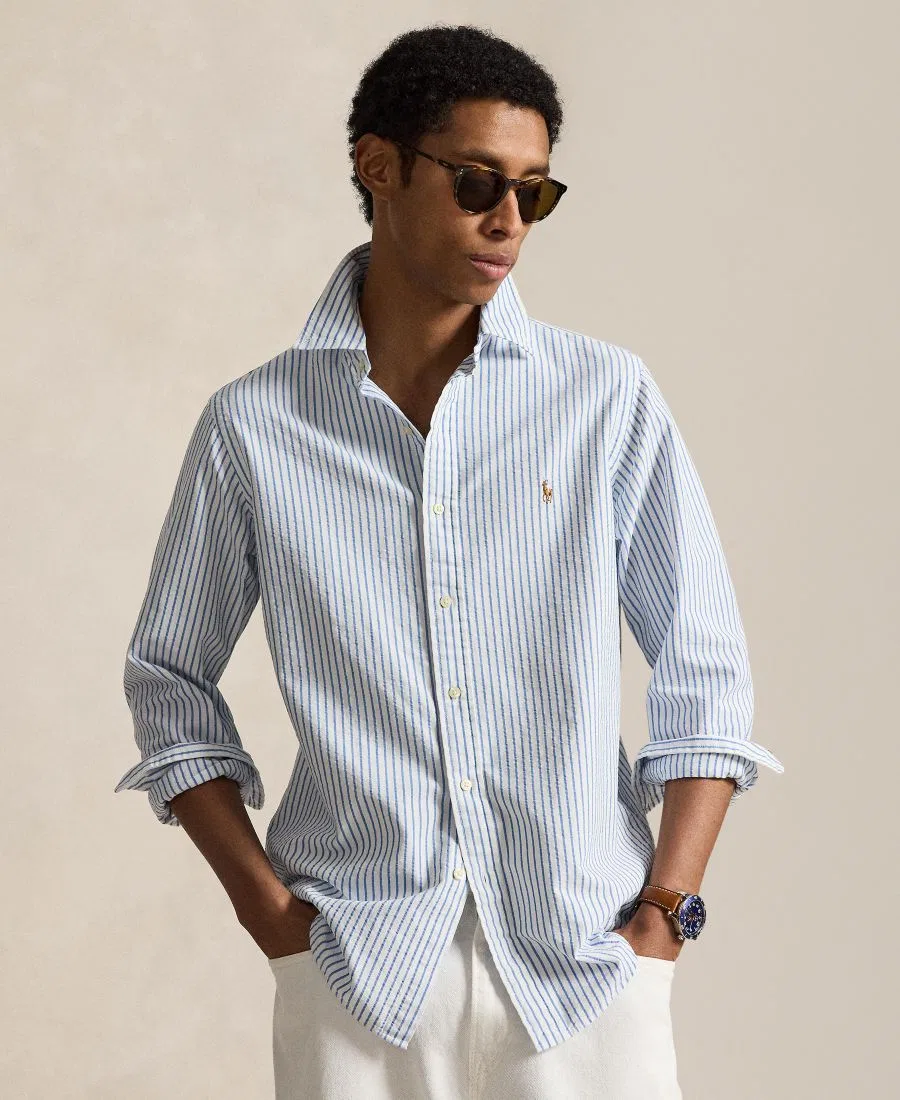 Мужская рубашка The Iconic Mesh Polo Ralph Lauren, белый/синий