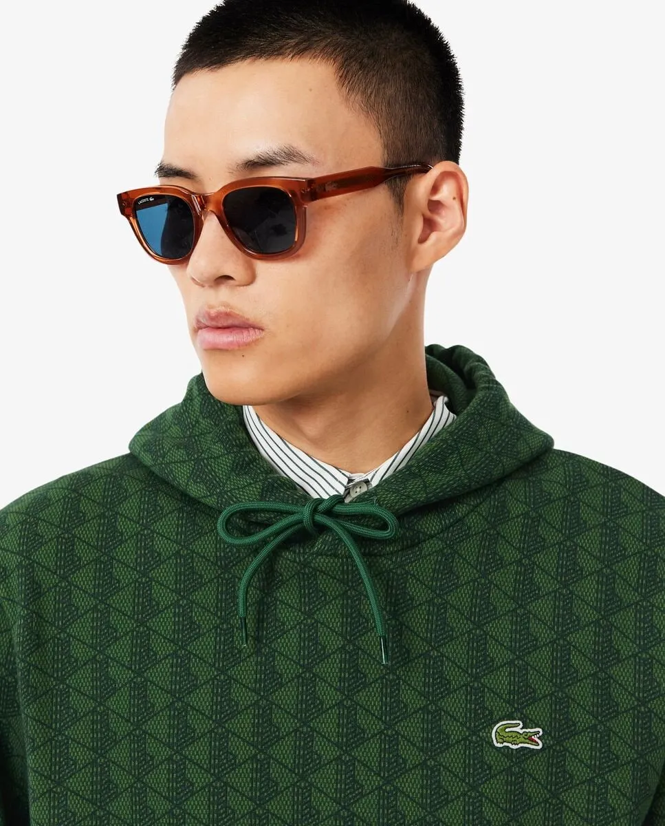 Мужская флисовая толстовка с капюшоном и монограммой серого цвета Lacoste — фото 3