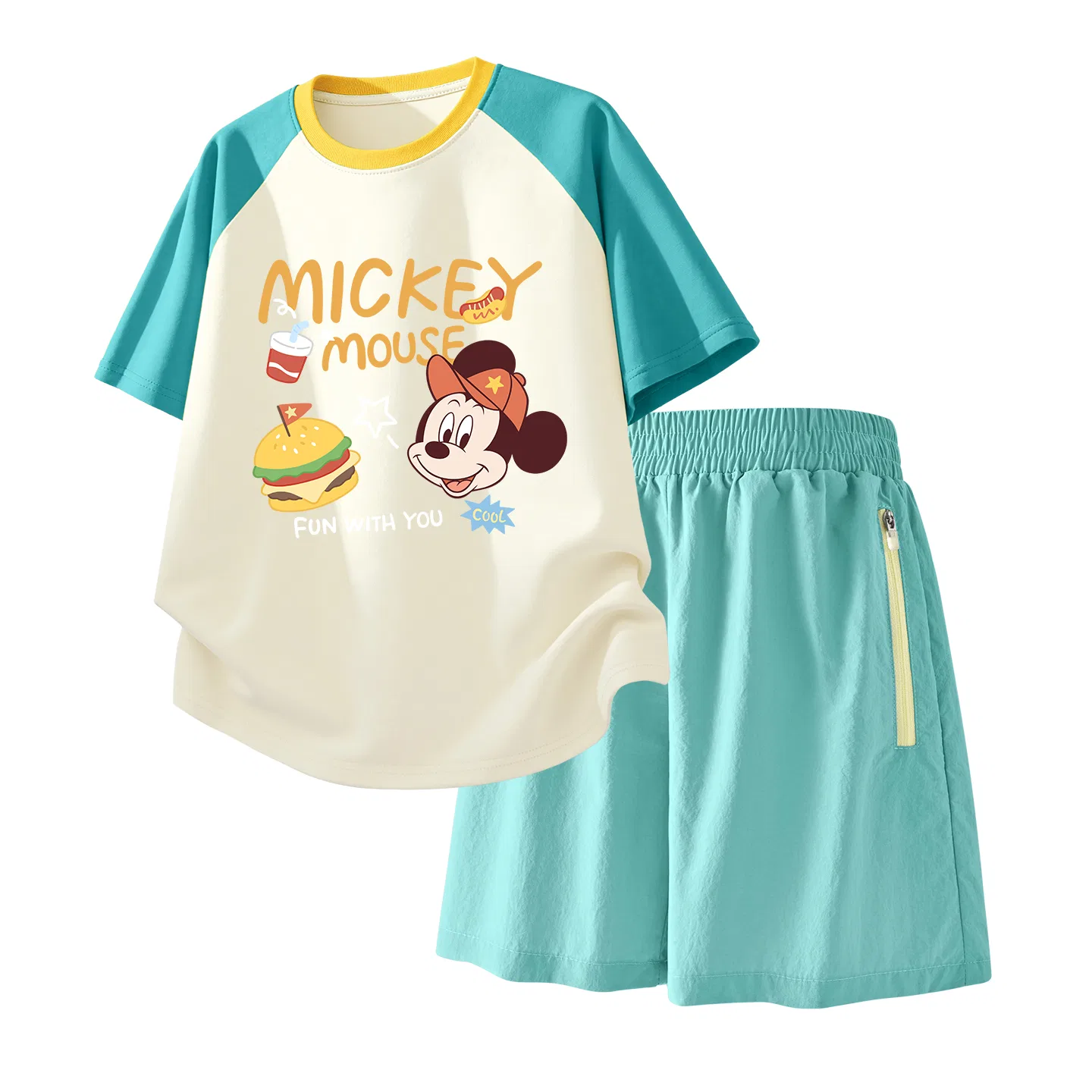 Детский спортивный костюм Casual Sportswear 2 Piece Set Disney, Di Leisure Brown Yellow+Solid Color Camellia Green — фото 3