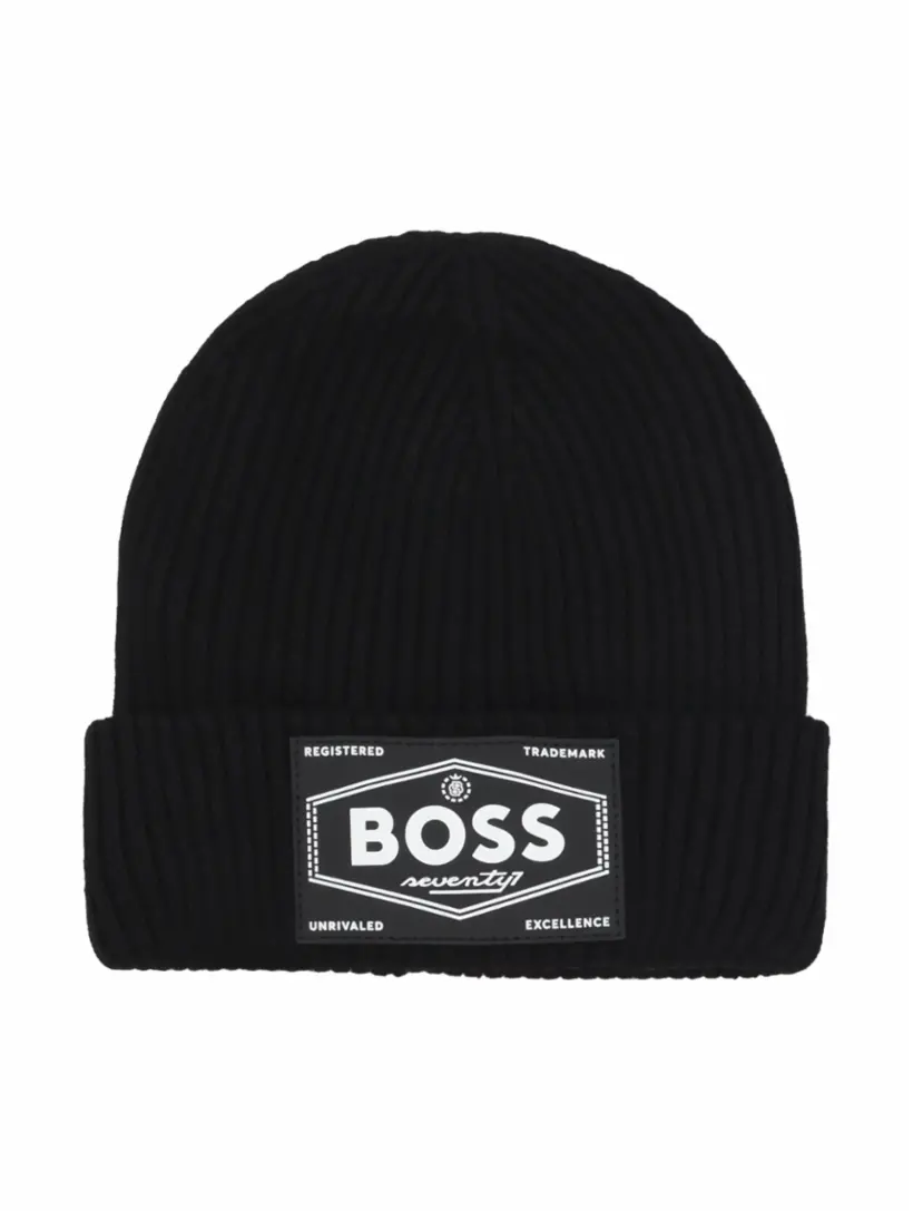 

Вязаная шапка с логотипом BOSS, черный